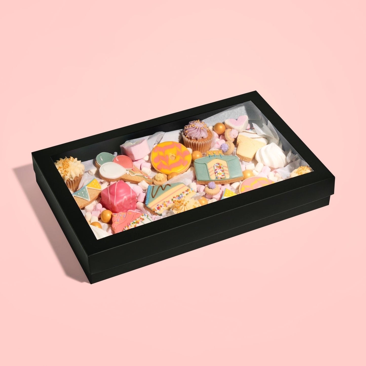Black Deluxe Treat Boxes with Clear Window