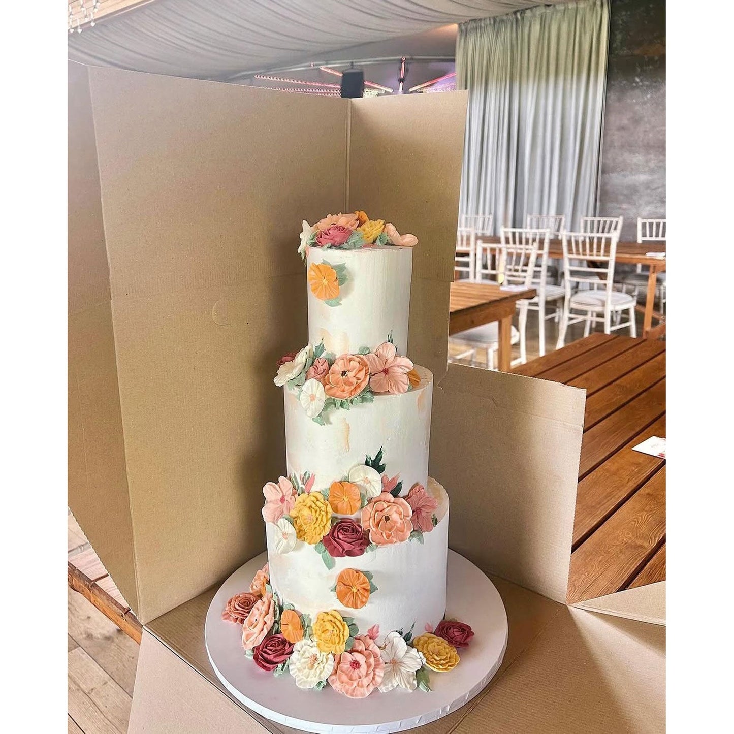 Extra Secure Ultra Tall Heavy-Duty White Cake Box with Handle (26" Tall)