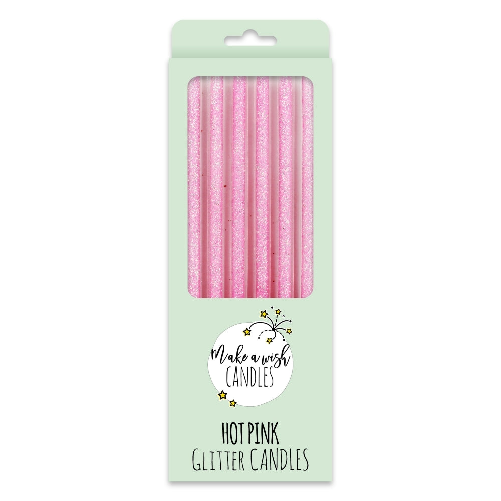 MAKE A WISH - Tall Hot (4 Colours) Glitter Candles x 6