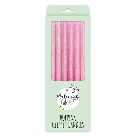 MAKE A WISH - Tall Hot (4 Colours) Glitter Candles x 6