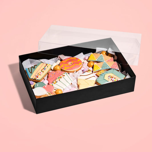 Black Deluxe Treat Boxes with Clear Lid