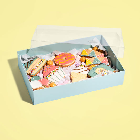 Blue Deluxe Treat Boxes with Clear Lid
