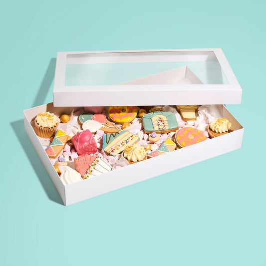 White Deluxe Treat Boxes with Clear Window