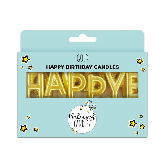 MAKE A WISH - Classic Gold, Silver, Red 'Happy Birthday' Candles