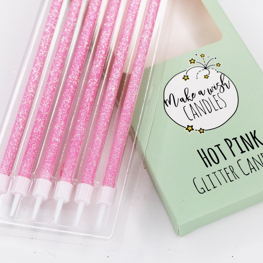 MAKE A WISH - Tall Hot (4 Colours) Glitter Candles x 6