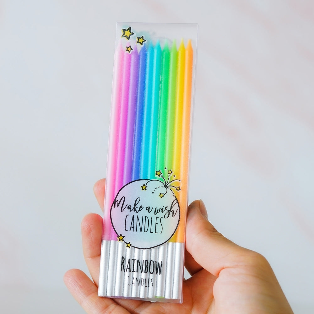 MAKE A WISH - Tall Rainbow Candles x 10