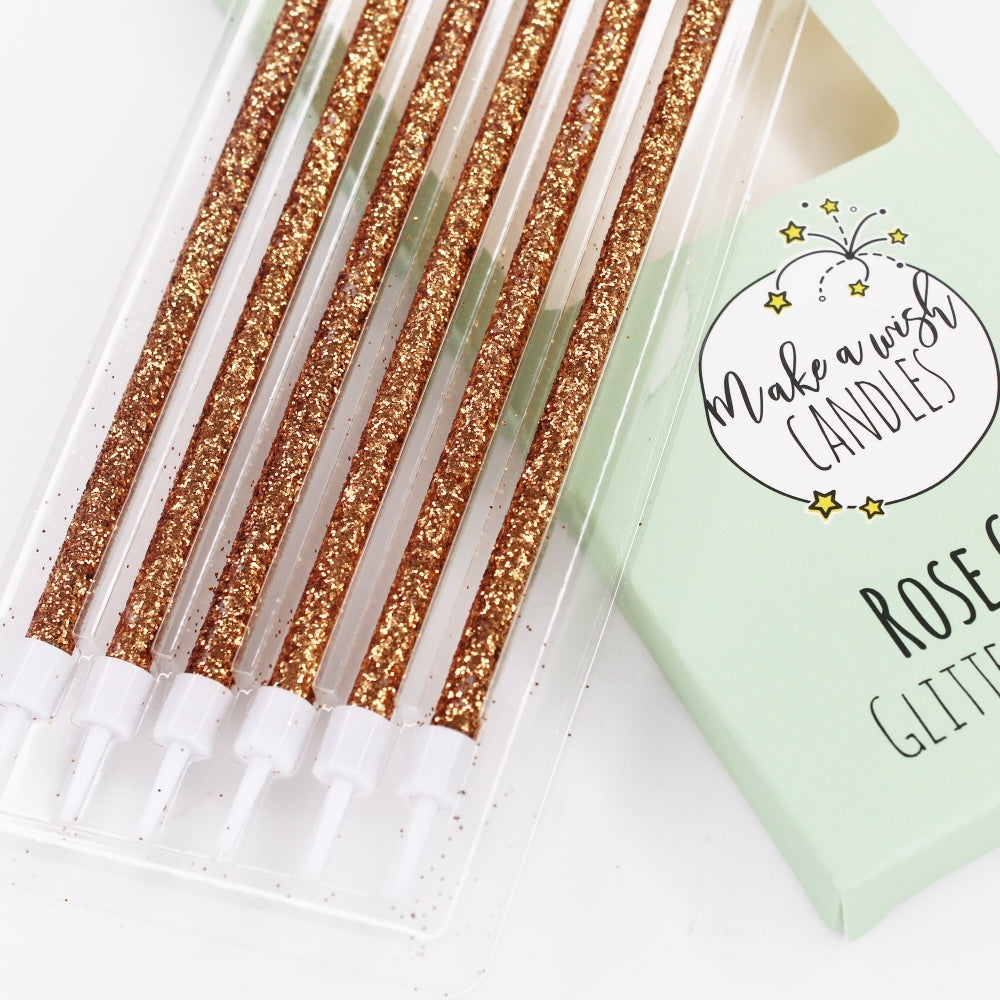MAKE A WISH - Tall Hot (4 Colours) Glitter Candles x 6