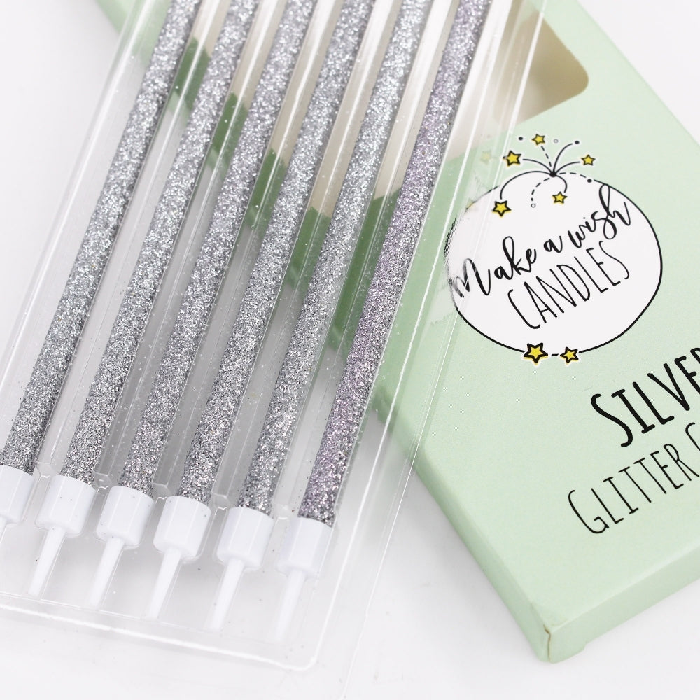 MAKE A WISH - Tall Hot (4 Colours) Glitter Candles x 6